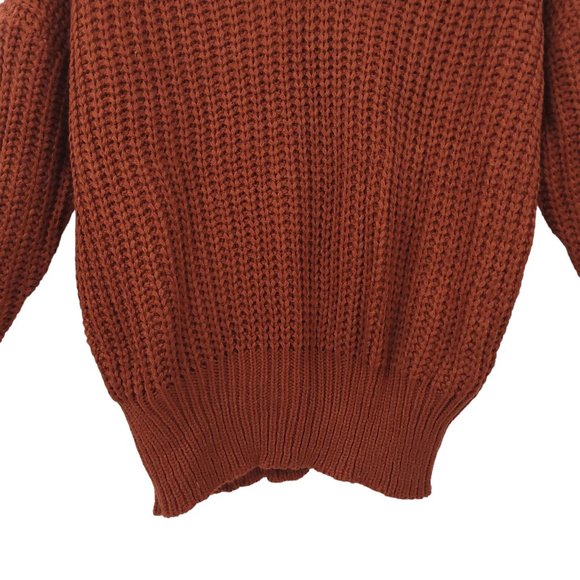 Solution Cable Knit V Neck Sweater One Size Long Sleeve Brown Faux Fur Trim - Picture 10 of 16